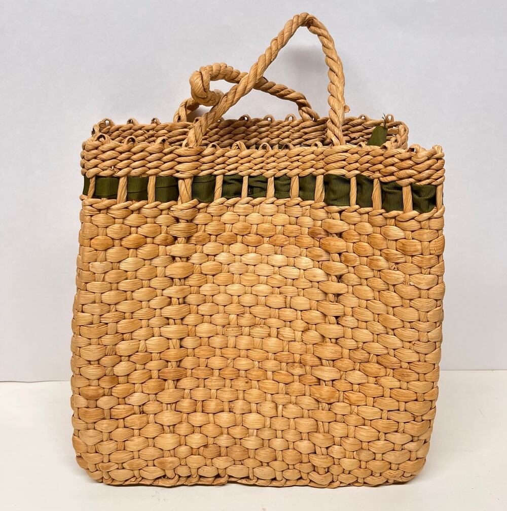 Natural Handwoven Water Hyacinth Straw Rafia Basket with Handles